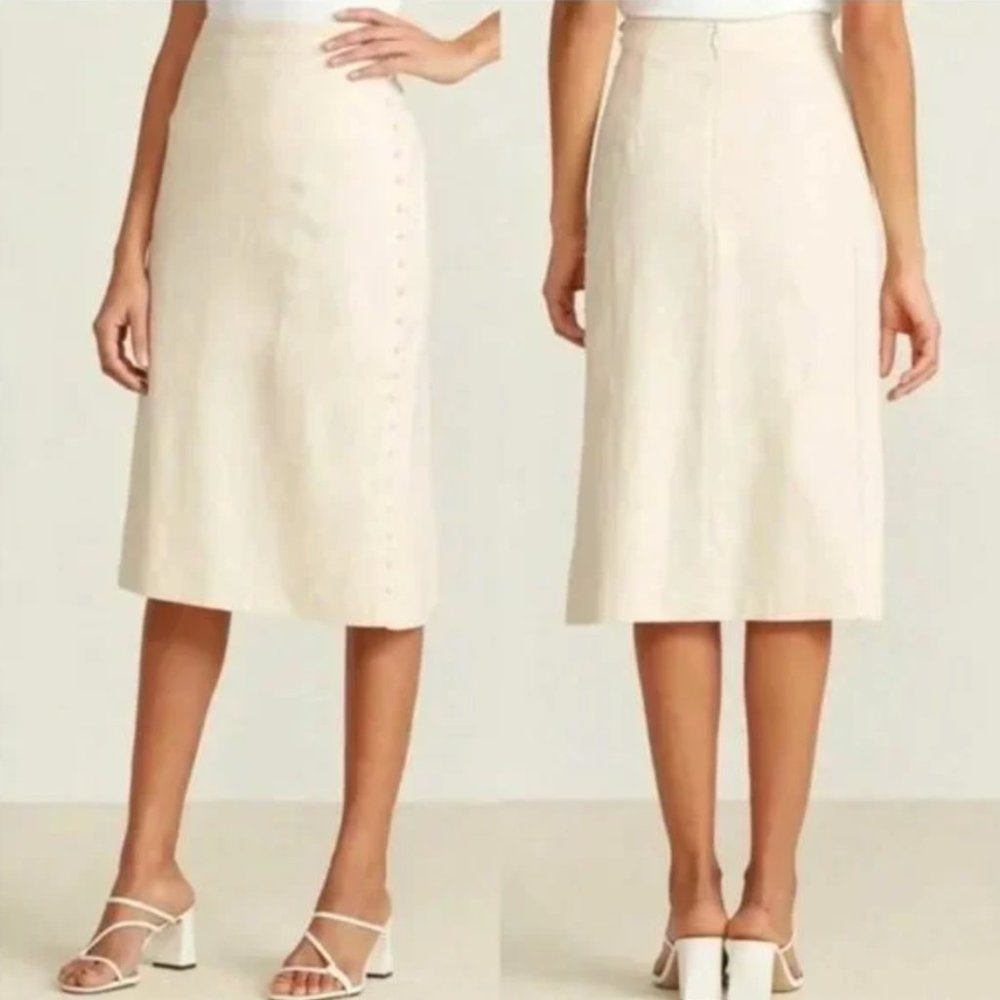 Madewell Cream Linen Blend Button Midi Skirt